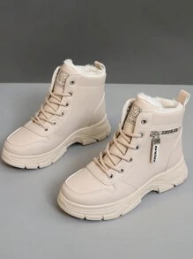 35-45 加大码女士冬季保暖内衬短靴 - 时尚、休闲、高级、户外运动风格 - 卡其色 - 查看 5