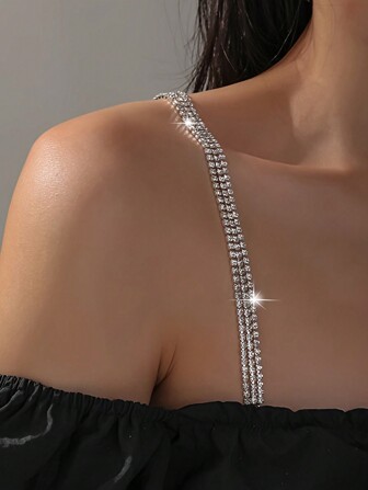 Women's 3-Row Rhinestone Adjustable Invisible Bra Straps, Bra Chain, Body Chain Accessories