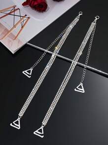 女士三排水钻可调节隐形胸罩肩带、胸罩链、身体链配件 - 銀色 - 查看 2