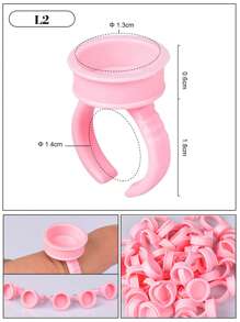 100Pcs Pink Round Glue Rings Disposable Adjustable Plastic Glue Holder Cup For Eyelash Extensions Application - Pink - View 4