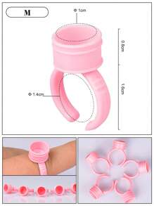 100Pcs Pink Round Glue Rings Disposable Adjustable Plastic Glue Holder Cup For Eyelash Extensions Application - Pink - View 5