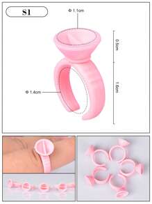 100Pcs Pink Round Glue Rings Disposable Adjustable Plastic Glue Holder Cup For Eyelash Extensions Application - Pink - View 6