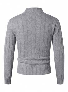 Men's Plain Knitted Casual Long Sleeve Pullover Sweater - Grey - View 2