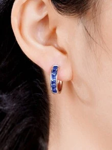 1 par de pendientes de circonita cúbica de moda para niñas, accesorio de uso diario, joyería para fiestas, regalo de cumpleaños - Azul - Ver 8