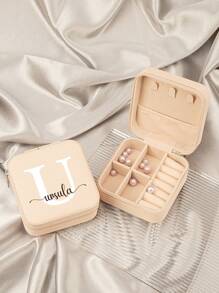 1PC Custom Print: Personalized Name Square Storage Box - Portable PU Jewelry Organizer For Necklaces, Earrings, Rings - Multi-Compartment Travel Storage Case - Ideal Gift For Sisters, Aunts, Mothers, Grandmothers, Girlfriends, Mentees, Etc. - Perfect For Holidays, Weddings, Birthdays, Valentine's Day, Mother's Day, Graduations