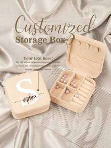 1PC Custom Print: Personalized Name Square Storage Box - Portable PU Jewelry Organizer For Necklaces, Earrings, Rings - Multi-Compartment Travel Storage Case - Ideal Gift For Sisters, Aunts, Mothers, Grandmothers, Girlfriends, Mentees, Etc. - Perfect For Holidays, Weddings, Birthdays, Valentine's Day, Mother's Day, Graduations