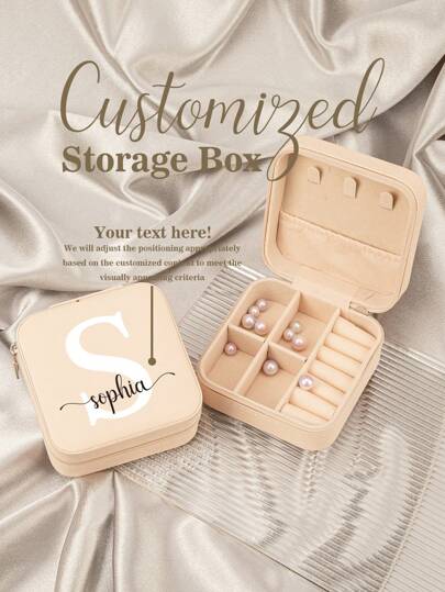 1PC Custom Print: Personalized Name Square Storage Box - Portable PU Jewelry Organizer For Necklaces, Earrings, Rings - Multi-Compartment Travel Storage Case - Ideal Gift For Sisters, Aunts, Mothers, Grandmothers, Girlfriends, Mentees, Etc. - Perfect For Holidays, Weddings, Birthdays, Valentine's Day, Mother's Day, Graduations
