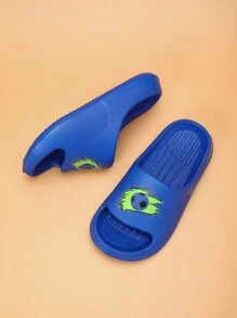 儿童轻便防滑泡沫拖鞋，可爱休闲一脚蹬凉鞋，透气快干，适合儿童和青少年，男女通用，米色 - 寶藍色 - 查看 5