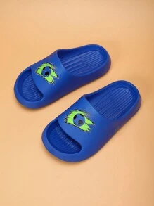 儿童轻便防滑泡沫拖鞋，可爱休闲一脚蹬凉鞋，透气快干，适合儿童和青少年，男女通用，米色 - 寶藍色 - 查看 1