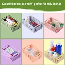 6-Pack Pastel Storage Crates, Mini Plastic Crates, Small Baskets For Organizing, Collapsible Storage Crates For Bedroom Decor Classroom Office Kitchen Home (5.8"X 3.8" X 2.2") - 彩色 - 查看 2