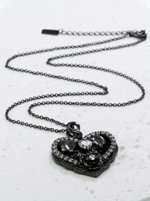 1 Dây chuyền mặt hình đầu lâu hình trái tim S925, Dây chuyền xích phong cách Gothic đen mạ đá cá nhân, Hoàn hảo để đeo hàng ngày tại các bữa tiệc lễ hội ma Halloween Valentine - màu đen - Xem 3