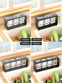 3/4 Cup Steel Mesh Cutlery Organizer With Draining Tray, Countertop Utensil And Knife Holder, Gray - Grey - View 5