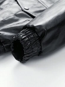 秋季宽松街头品牌男士 PU 皮夹克 - 黑色 - 查看 4