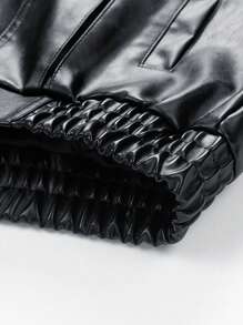 秋季宽松街头品牌男士 PU 皮夹克 - 黑色 - 查看 5