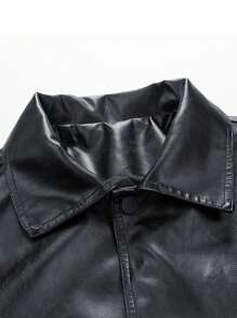 秋季宽松街头品牌男士 PU 皮夹克 - 黑色 - 查看 3