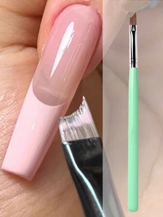 1Pc French Tips Oblique Nail Brush Green Handle Half Moon Shape UV Gel Nail Painting Drawing Pen Manicure DIY Design Tools