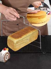 1 pieza Cortador de torta separador de alambre doble, herramienta de repostería para nivelar torta y cortar pan - Acero inoxidable - Ver 2