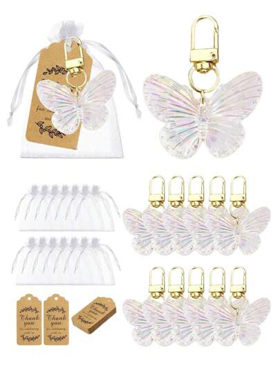 5个/10个蝴蝶主题派对钥匙扣汽车钥匙扣钥匙圈钥匙链，带感谢牛皮纸标签，适合女孩蝴蝶主题生日派对、迎宾派对、派对返场、课堂奖励、蝴蝶主题派对等场合的派对礼物。