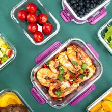 16-Piece Stackable High Borosilicate Glass Food Storage Containers (8 Lids + 8 Containers), Meal Prep Airtight Lunch Boxes With Leak-Proof Locking Lids, Microwave/Oven/Freezer/Dishwasher Compatible, Perfect For Christmas Parties And Office Meals - 薄荷綠 - 查看 9
