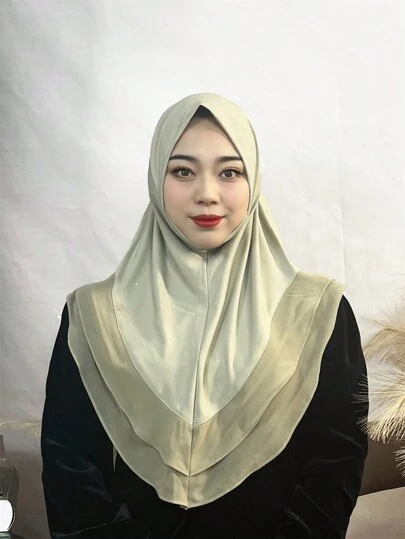 1件装纯色带下巴遮盖的优质罩胸阿米拉套头伊斯兰围巾热销头巾祈祷帽休闲睡帽