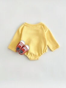 Newborn Baby Cute Duck Graphic Soft Long Sleeve Bodysuit, Spring Autumn - Yellow - View 6