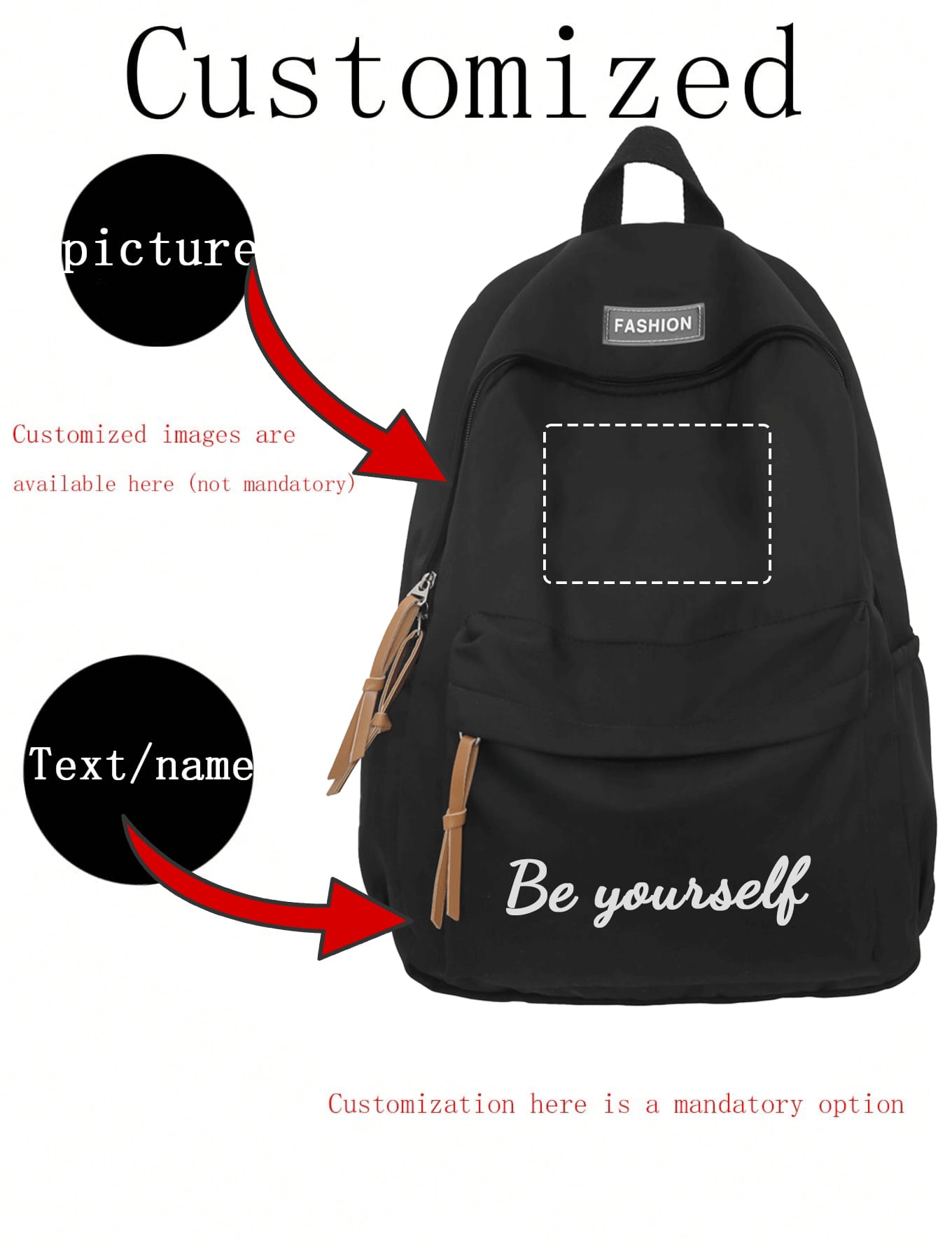 1pc Customized Solid Color Backpack, Personalized With Name, Text, Photo Or Graphics, Fashion, Unique, Gift, School, Student, Shopping, Casual, Book & Office Supply Storage, DIY, Creative, One Of A Kind, Water-Resistant, Scratch-Resistant Portable, Multifunction, Versatile, Functional For Him Her, Children For Birthdays, For Graduation, For Christmas, For Winter, For Fall/Autumn, For School, For Outdoors/Outings/Travel/Hiking/Stadium/Sports/Climbing
