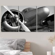 Vintage Airplane Canvas Set: Black & White Close-Up Photography For Modern Living Room, Bedroom, & Office -30x20x1.5inch Panels (3) - Nghệ thuật treo tường bằng vải canvas - Xem 1