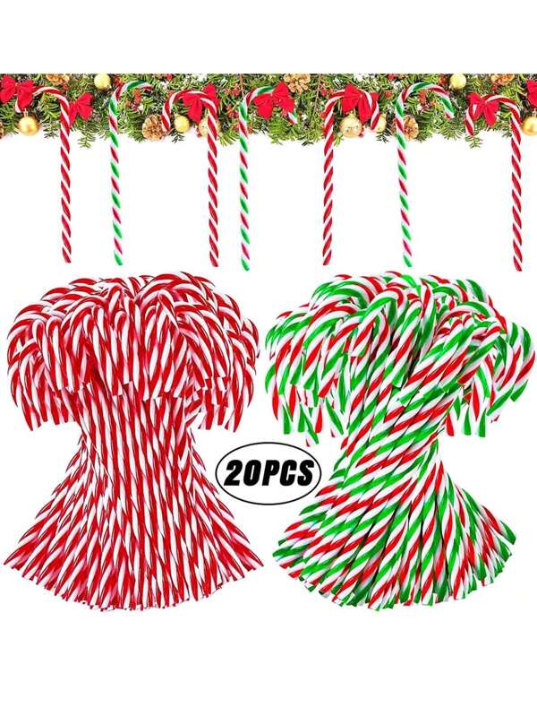 10/20 piezas Adorno colgante de bastón de caramelo navideño, Manualidades de árbol de Navidad, Ornamentos, Regalos para fiestas en el hogar, Decoraciones de piruleta verde y roja
