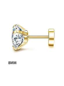 IRONBOX 1 Bông tai lưng phẳng không gây dị ứng 20G dành cho nữ Bạc Bông tai thép không gỉ vàng 14K Brithstone Cubic Zirconia Studs Bông tai sụn thép phẫu thuật cho tai nhạy cảm - Vàng - Xem 14