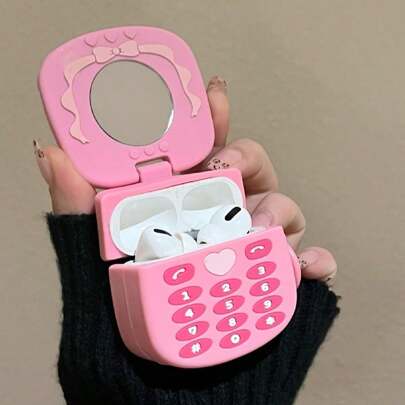 Funda de silicona rosa manzana encantadora para auriculares Bluetooth con pequeño espejo, funda protectora para auriculares inalámbricos compatible con Airpods 1/2/Airpods Pro/Airpods 3/Airpods Pro (2ª generación)