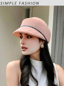 1 pieza Sombrero de sol de verano para mujer, sombrero ecuestre de estilo británico de unicolor, sombrero protector solar transpirable, gorra visera de moda a juego, adecuado para viajes al aire libre y compras - Multicolor - Ver 15