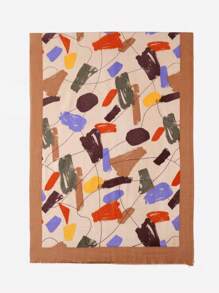 1 件高品质仿羊绒豹纹和斑马纹拼接彩色印花羊绒围巾柔软保暖休闲披肩女士日常装扮装饰万圣节 - 彩色 - 查看 9