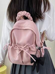 Large Capacity Lightweight Backpack,Bow Decor Functional Backpack Multi-Functional Student Backpack Backpack With Bow Pendant Casual Travel Backpack Durable Backpack, Large Capacity, Adjustable Straps, For Graduate, Teen Girls, Freshman, Sophomore, Junior Senior In College, University High School, Perfect For Outdoors, Travel Back To School, Bag For School - Pink - View 5