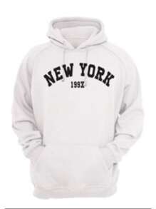 Kangaroo Sweatshirt New York Modinha Cold Blouse Coat With Pocket And Hood Unisex - 白色 - 查看 1