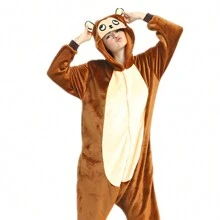 Women Reindeer Costume, Christmas Cosplay Reindeer Pajamas Long Sleeve Zip Up One Piece Jumpsuit Sleepwear For Women - 棕猴 - 查看 4
