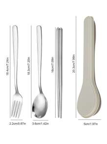 3pcs Stainless Steel Cutlery Set & 1pc Random Color Storage Box,Kitchen,Christmas Gift,School Supplies