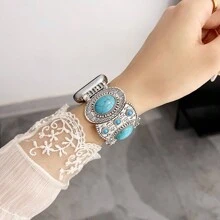 1 paquet de bracelet décoratif en strass, bijoux fantaisie, design élégant en métal avec pierres, style mignon et girly, élastique, compatible avec les bracelets Apple Watch de 38mm, 40mm, 41mm, 42mm, 44mm, 45mm, 46mm, 49mm, compatible avec les séries Apple Watch Ultra 2, SE, 10, 9, 8, 7, 6, 5, 4, 3, 2, 1