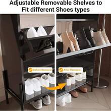 Shoe Cabinet With 2 Flip-Up Drawers, Hidden Shoe Storage Cabinet With Adjustable Shelves For Entryway, Shoe Storage Cabinet With Adjustable Support Stand, Metal Knob, Easy Assembly - 黑色 - 查看 3