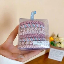 1件装编织纹理发圈（8个/套）发绳马尾发圈橡皮筋发圈发绳弹力发圈，发圈发饰美发家居发饰 - 彩色 - 查看 16