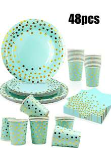 Zestaw 48 elementów, Zestaw tacek na papier urodzinowy z nadrukiem na gorąco, Talerzyki imprezowe, Jednorazowe tacki na papier imprezowy, Zestawy jednorazowej zastawy stołowej, Zastawa stołowa, Tacki na papier do ciasta, Nadaje się do dekoracji urodzinowych, Zestaw akcesoriów na przyjęcie urodzinowe, Dekoracje świąteczne, Dekoracje świąteczne, Prezenty i dekoracje świąteczne, Dekoracje S