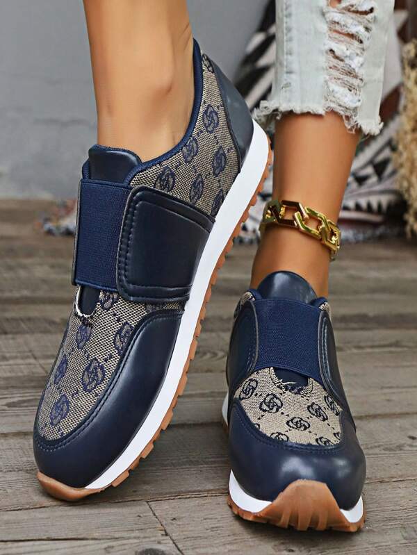 2024 Spring/Autumn New Round Toe Thick Sole Floral Print Strap Women's Fashion Plus Size Slip-On Casual Sneakers