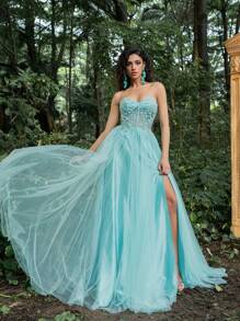 Faeriesty Women Formal & Evening Dresses Elegant Prom Wedding Guest Gown, For Graduation, Dinner - Blue - View 3