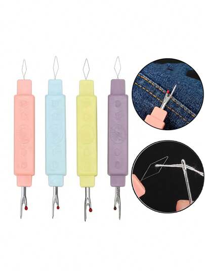 1pc/3pcs/6pcs Seam Ripper & Threader Tool Set, 2 In 1 Portable Sewing Accessories, Mixed Color Thread Cutter And Eyelet Punch, Seniors Assist Threader