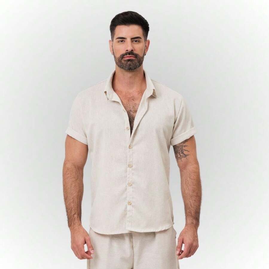 Raw Linen Shirt - Exclusive Line Size: M - Beis - Ver 1