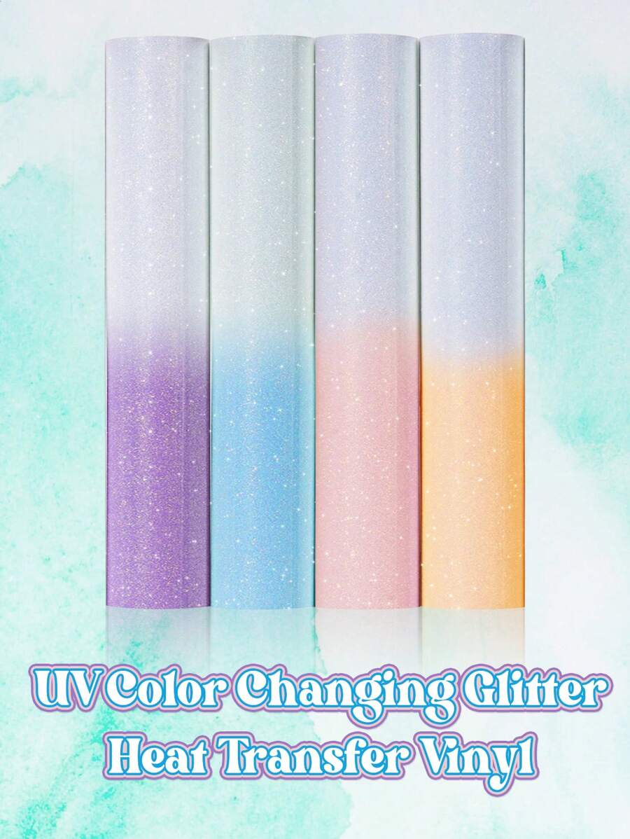 4 piezas de vinilo termoadhesivo con brillo que cambia de color UV, juego de vinilos multicolor, parches que cambian de color con plancha, adecuado para manualidades en ropa y decoración textil