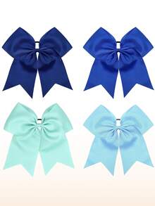 4 件大号啦啦队发饰 8 英寸罗缎丝带松紧带扎马尾辫固定器 适用于学校大学体育啦啦队啦啦队蝴蝶结 黑色 红色 粉色 白色 - 彩色 - 查看 3