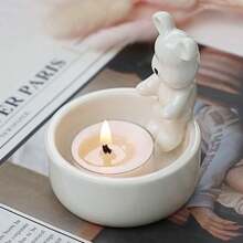 1 件陶瓷熊烛台（不含蜡烛），北欧风格装饰，家居配件，复古 - 白色 - 查看 1