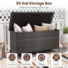 COSTWAY 85 Gallon Rattan Deck Box With Waterproof Liner Universal Wheels & Gas Strut Brown/Black - Brown - View 6