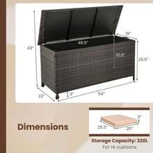 COSTWAY 85 Gallon Rattan Deck Box With Waterproof Liner Universal Wheels & Gas Strut Brown/Black - Brown - View 3