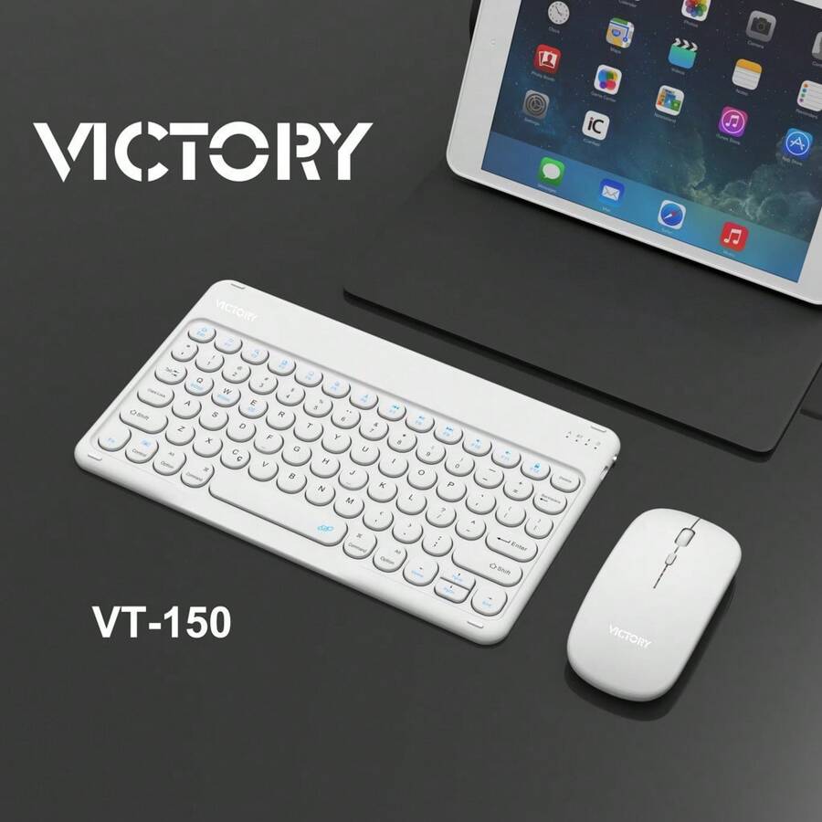 VT-150 Bluetooth Keyboard And Mouse Kit Ultra-Thin Elegant Design Compact Compatible Cell Phone Tablet PC Notebook Rechargeable - 白色 - 查看 1